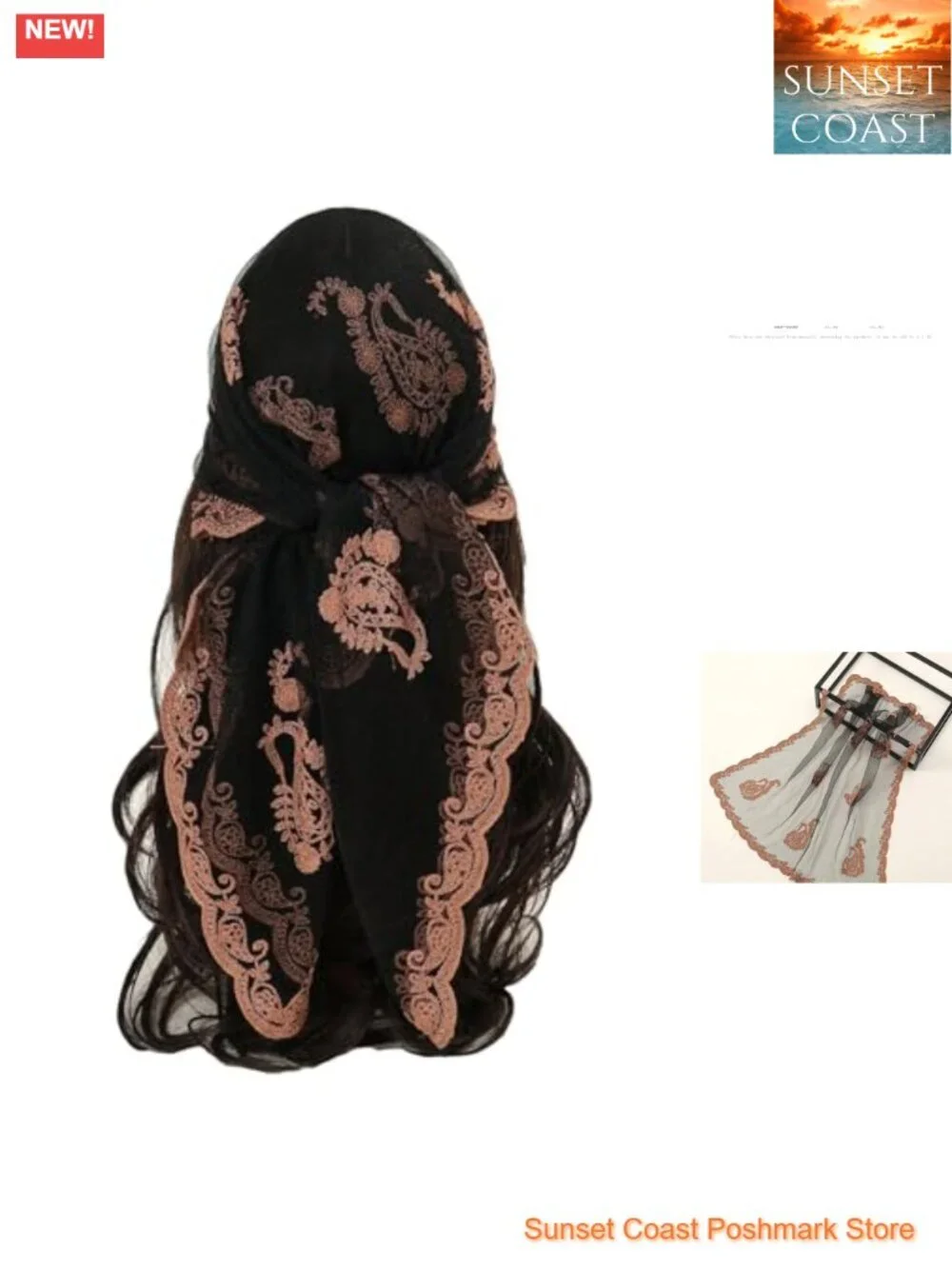 Sheer Lace Hair Scarf Floral Embroidery Lightweight Headband for Women
